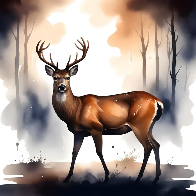 Brown Deer Aquarela Clipart Ilustração graciosa da vida selvagem