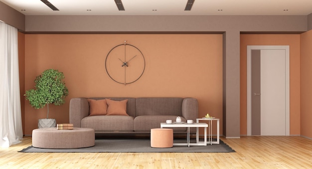 Foto brown e pêssego fuzz sala de estar moderna