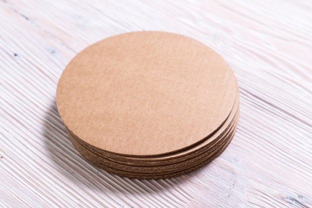 Brown Kraft Cardboard Round Coasters, Cup Pad, Matte, Halter