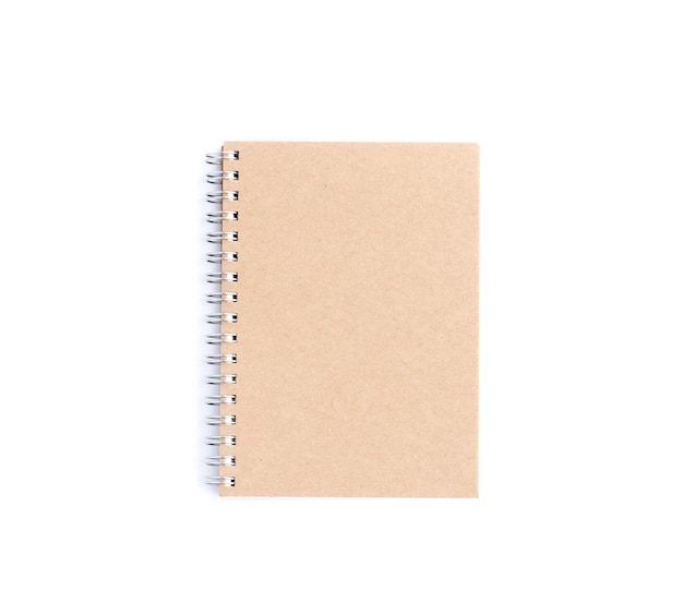 Brown-Notizbuch auf weißem Hintergrund