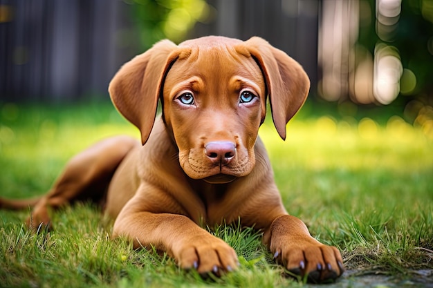 Brownholmer Puppy Raça de cão de grama italiano deitado na grama olhando para a câmera na Itália