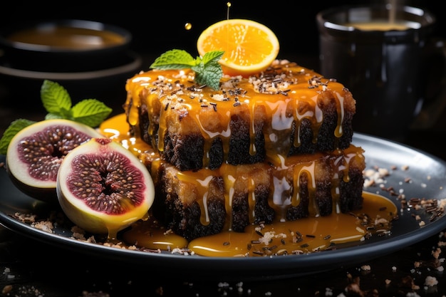 Brownie de maracujá com sementes e maracujá fresco generativo IA