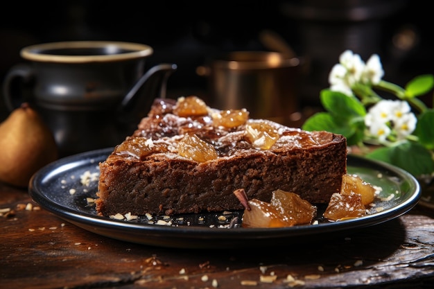 Brownie de pera con trozos caramelizados generativa IA