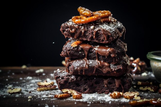 Foto brownie stack com migalhas de pretzel salgado