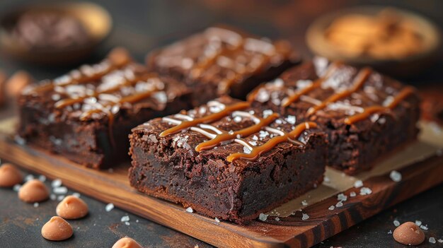 Los brownies de caramelo salados se hornean indulgentes con una base de chocolate cremosa generada por la IA