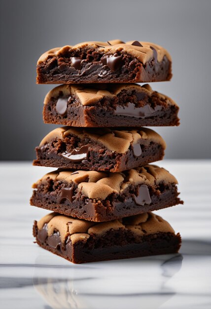 Foto los brownies de chocolate se arreglan en vertical