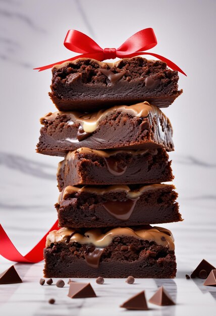 Foto los brownies de chocolate se arreglan en vertical