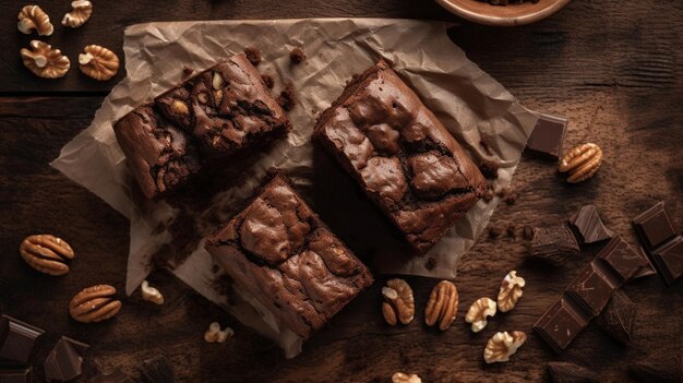 Brownies de chocolate con nueces y chocolate derretido