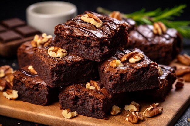 Brownies de ângulo alto com nozes