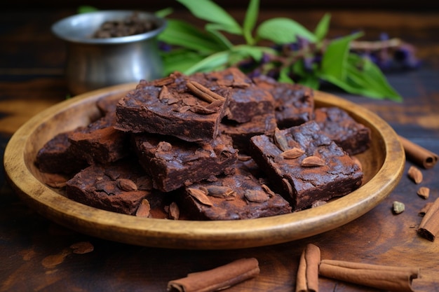 Brownies de chocolate escuro generados com especiarias de frutas de cacau