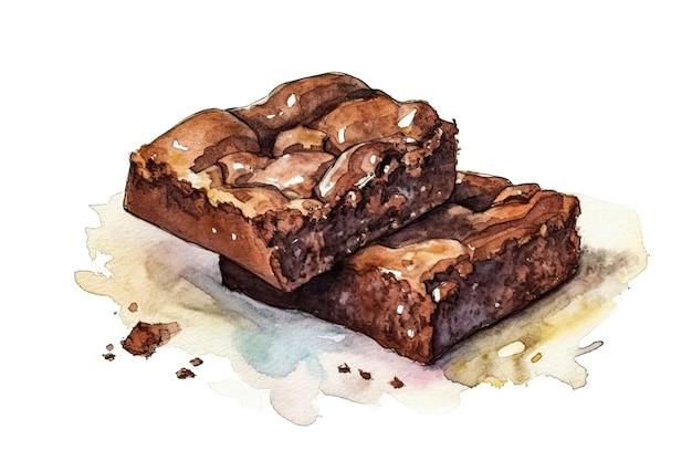 Brownies de desenho em aquarela sobre fundo branco IA generativa