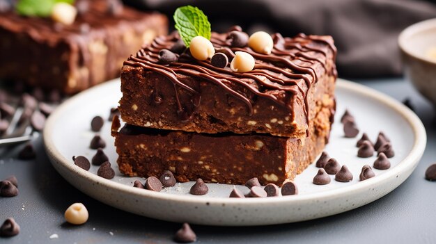 Brownies de proteína de grão de bico em um prato