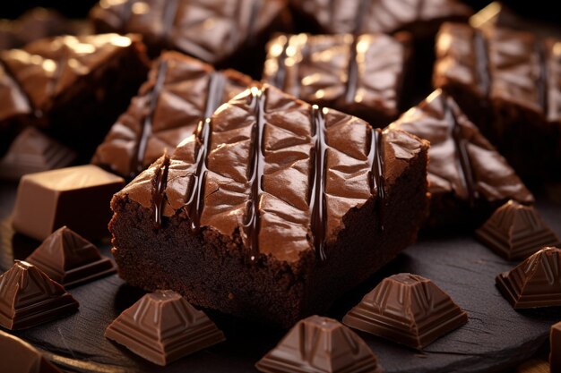 Brownies dispostos em um patchwork de chocolate com quadrados de diferentes sabores