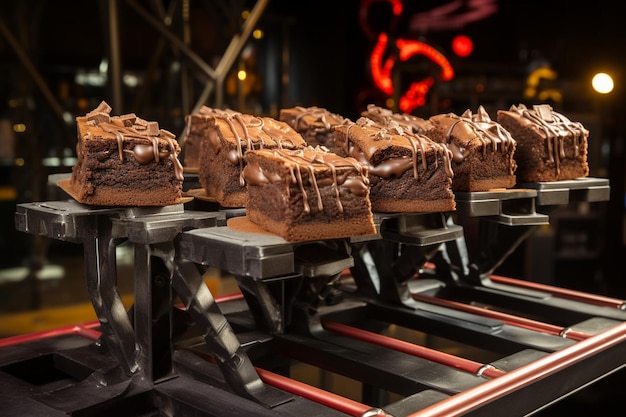 Brownies dispuestos en una manta de picnic con un libro y una taza de té