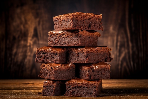 Brownies empilhados para formar uma cachoeira de chocolate em cascata em uma piscina de caramelo