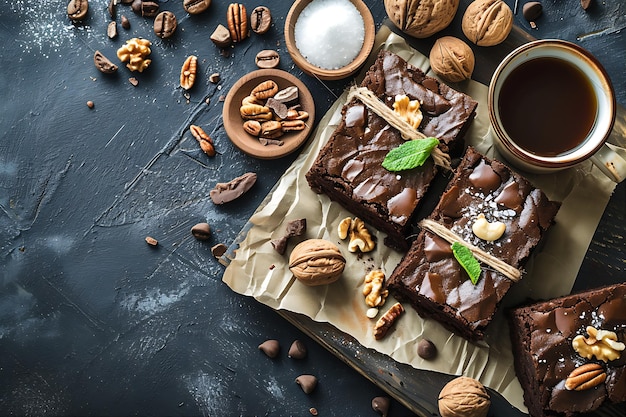 Brownies nozes e café a bordo