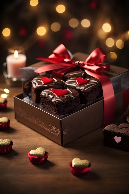 Foto brownies regalo en la caja de la cinta