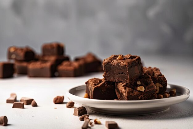 Brownies ricos e escuros enfatizando a qualidade do chocolate