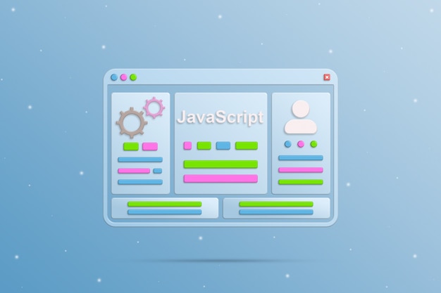 Browserfenster mit Javascript-Codierungselementen 3d