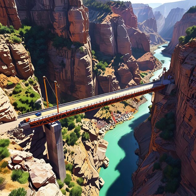 Brücke im Bau in einer Schlucht