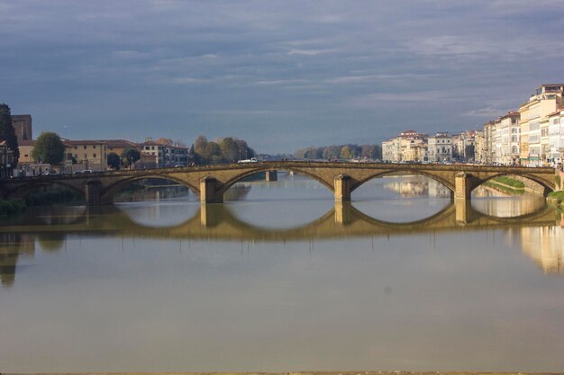 Brücke über den Fluss von Gebäuden gegen den Himmel in der Stadt