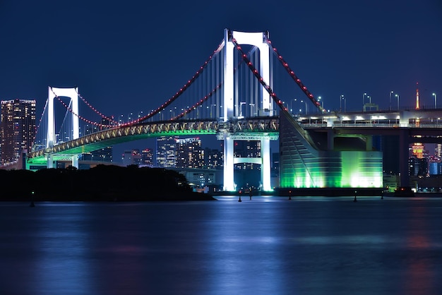 Brücke über einen ruhigen Fluss in der Nacht