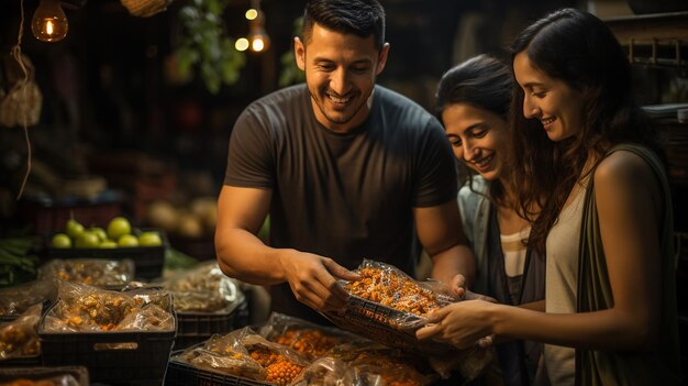 Brüder und Schwestern laden Diwali-Geschenke aus dem Auto