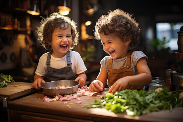 Brüder vereint in der Küche, die Bogen stärken, während sie generative IA kochen