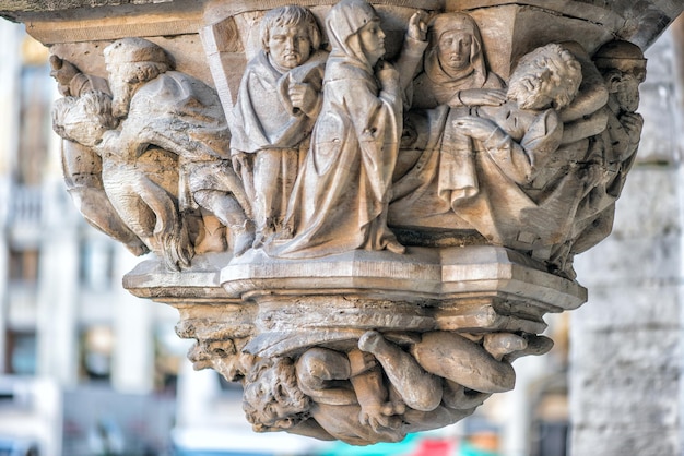 Brüssel, Belgien. Details Von der Fassade der Häuser am Grand Place und dem Maison du Roi historische Plätze und Sehenswürdigkeiten von Brüssel.