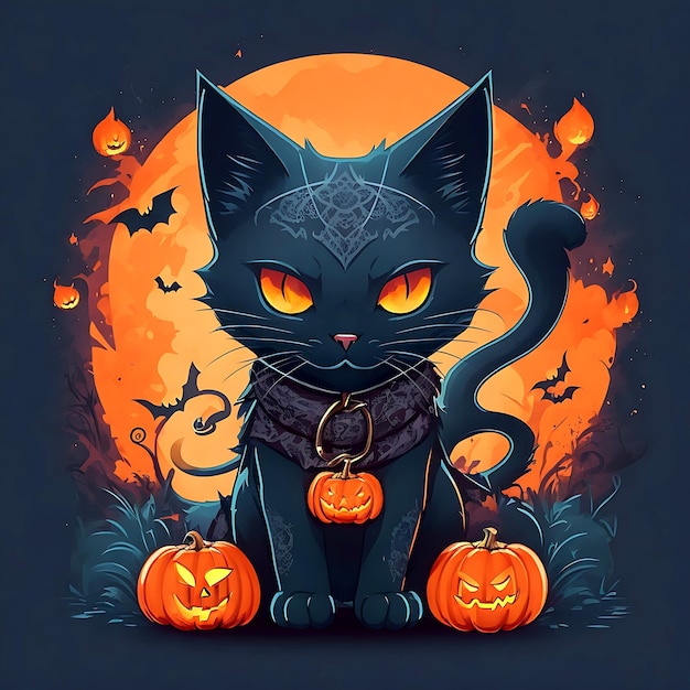 La bruja generativa de Halloween de gato negro Ai