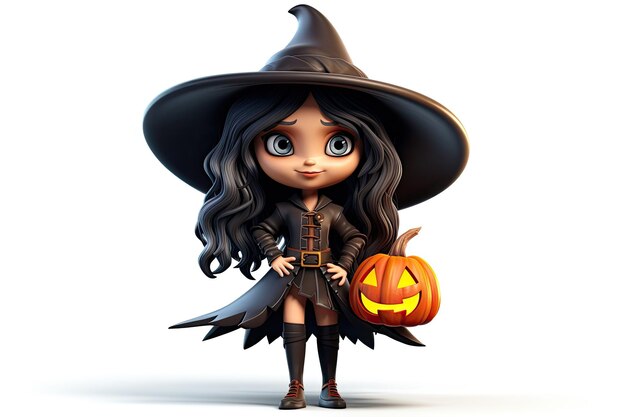 Bruja de Halloween en 3D aislada sobre un fondo blanco