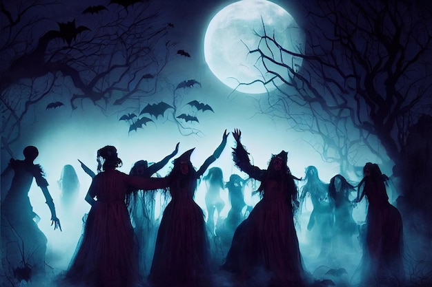 Brujas durante una celebración del aquelarre para Halloween