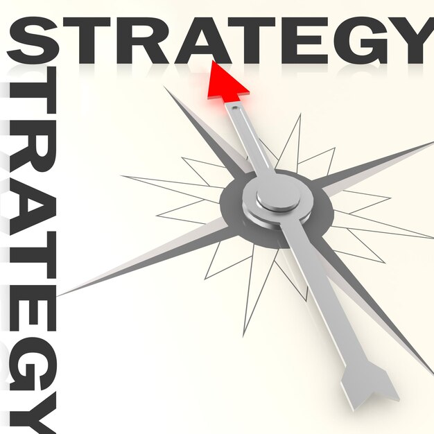 Brújula con palabra de estrategia aislada