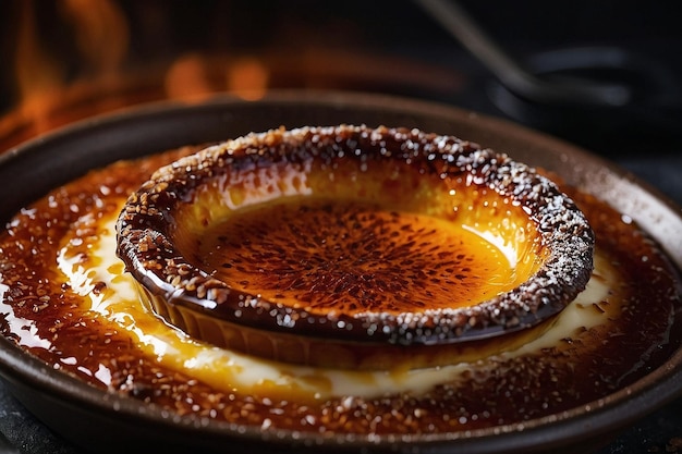 Foto brulee de creme de chocolate com um topo caramelizado