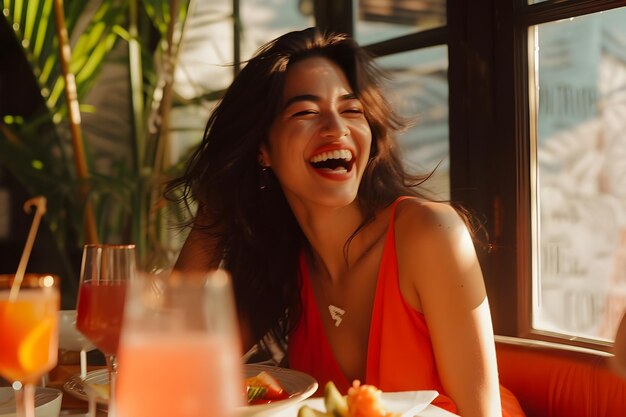 Foto brunch elegante de primavera em cores ousadas e femininas