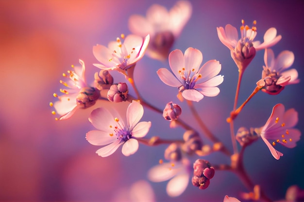 Brunch de flores de cerezo rosa claro o sakura en el fondo Enfoque selectivo botánico Generado por IA