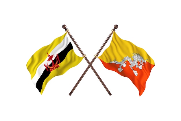 Brunei contra fundo de bandeiras de dois países do Butão