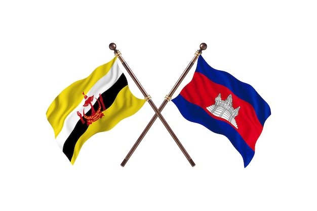 Brunei contra fundo de bandeiras de dois países do Camboja