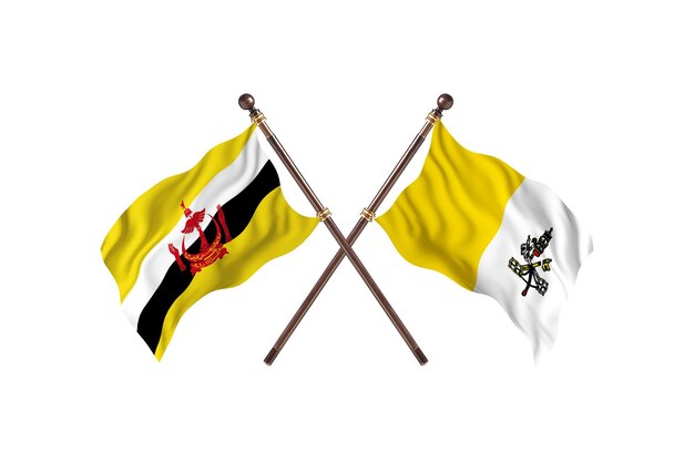 Brunei contra o fundo das bandeiras de dois países da Santa Sé