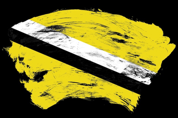 Brunei-Flagge auf beunruhigtem schwarzem Pinselstrichhintergrund
