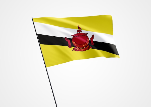 Brunei-Flagge, die hoch im isolierten Hintergrund weht. 1. Januar Unabhängigkeitstag von Brunei