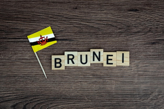 Brunei - Holzwort mit Brunei-Flagge (Holzbuchstaben, Holzschild)