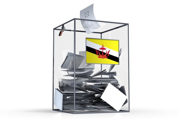 Brunei-Wahlurne mit Stimmen und Nationalflaggen-Wahlkonzept 3D-Illustration