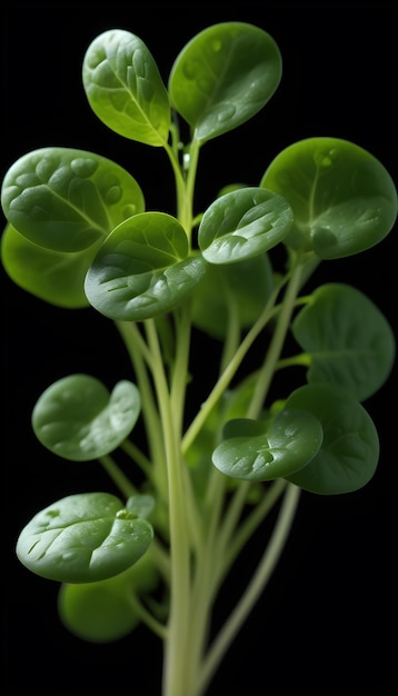 Foto brunnenkressepflanze auf einem isolierten schwarzen hintergrund