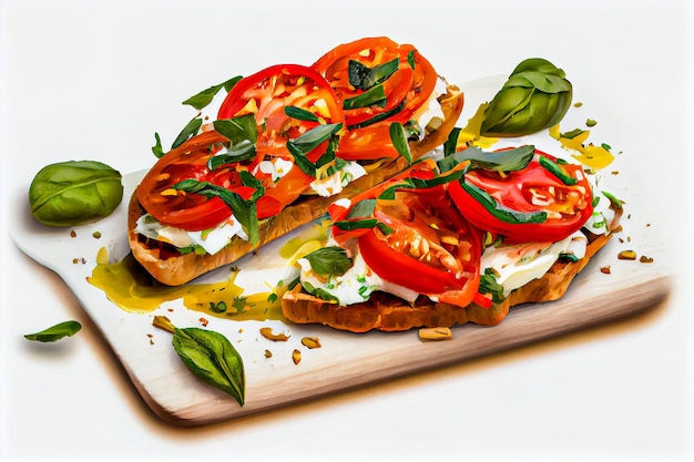 Bruscetta fresca tomates rojos queso verduras y pan IA generativa IA generativa