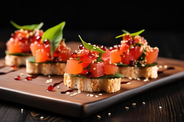 Bruschetta com gengibre em conserva e sementes de gergelim no topo