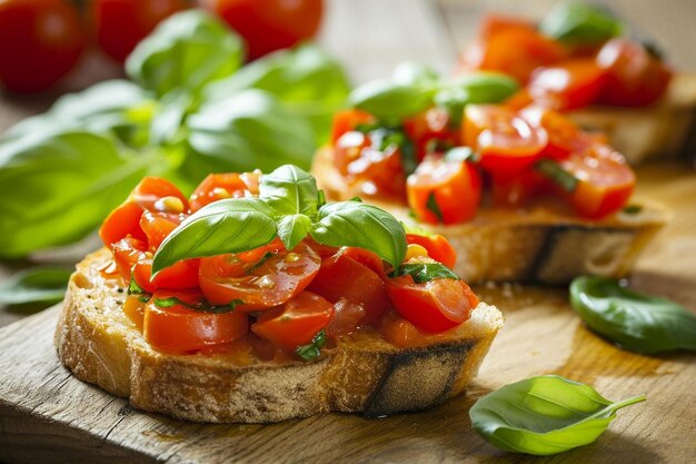 Bruschetta com tomate e manjericão imagem isolada