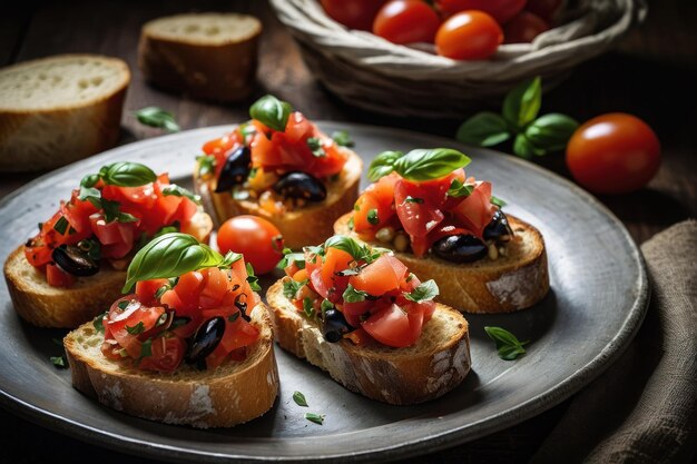 Foto bruschetta fresca no prato