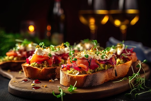 Bruschetta con jamón de Parma y vino