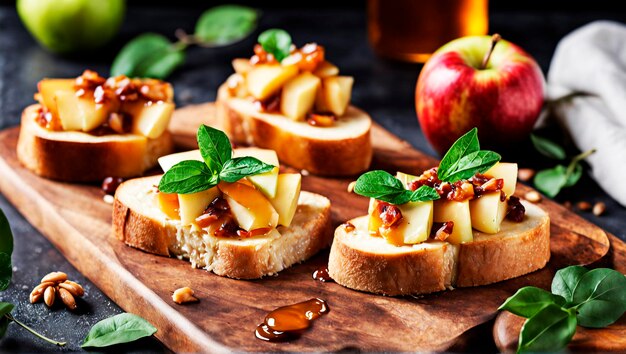 Foto bruschetta mit apfelbrie und honig